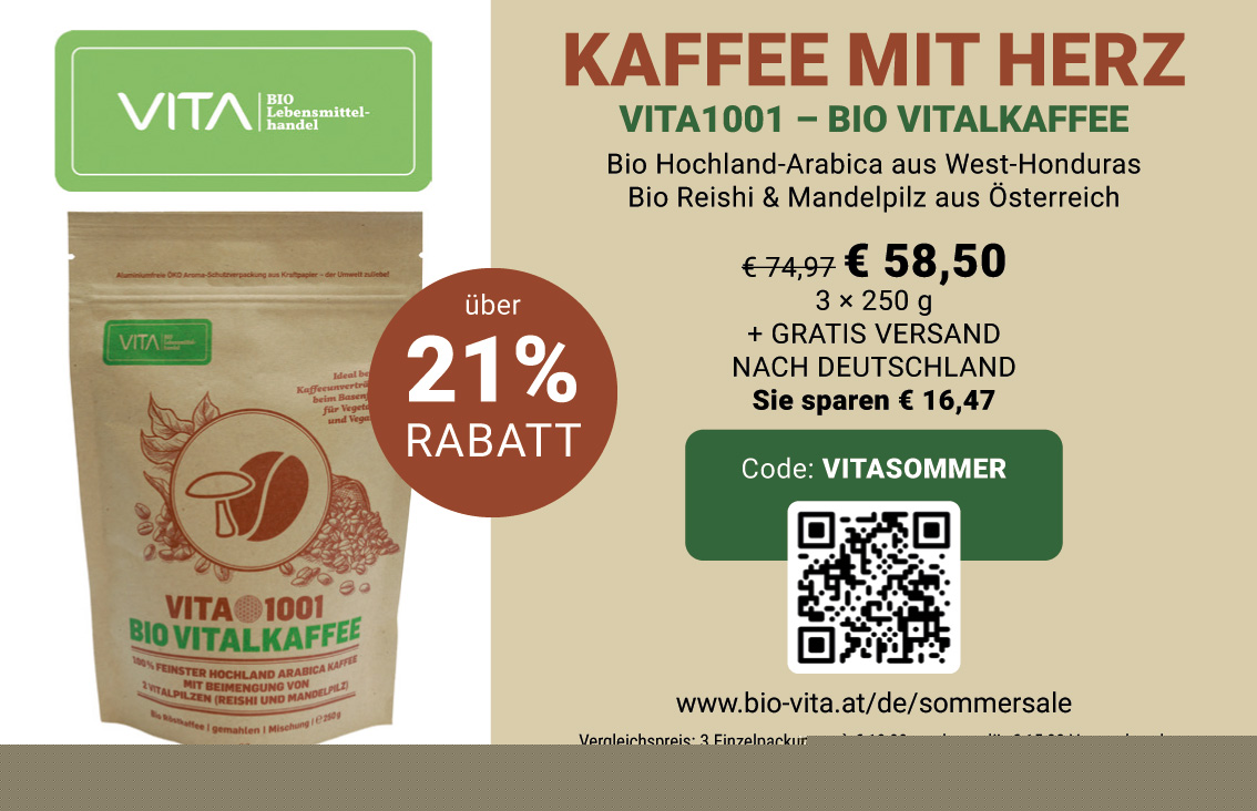 VITA1001 Bio Vitalkaffee Sommer Sale Deutschland – 3 x 250 g für 58,50 Euro inklusive Gratis Versand